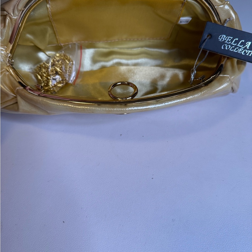 Elegant Gold Clutch with Crystal Accent - Picture 4 of 4